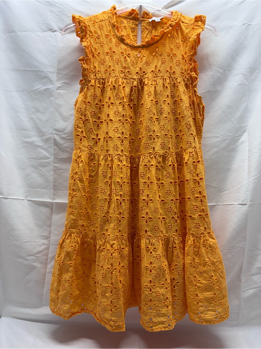 Mudpie Midi Tiered Dress Yellow Sz M Eyelet Ruffle Cottagecore Sundress Cotton